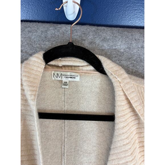 Neiman Marcus Cashmere Cardigan Sweater Womens XS Beige Knit Open Front Preppy - Picture 4 of 7